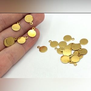 100 Brass Mini Round Charms, Round Tag Pendant, Circle Charm, Earring Pendant